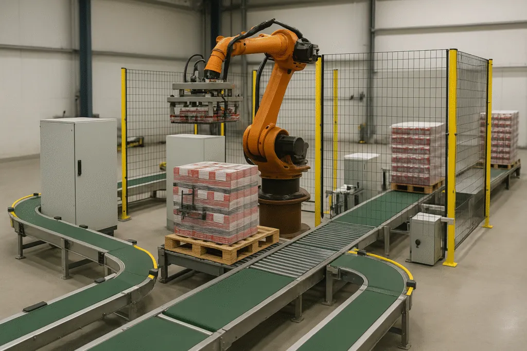 Palletizing with robots and conveyor belts
