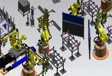 Proyecto 3D de una línea de producción robotizada